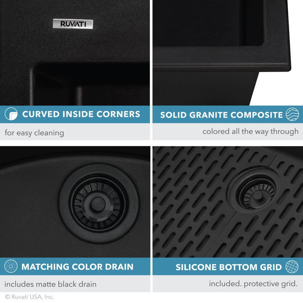 30-inch inch Dual-Mount Granite Composite Sink - Midnight Black - RVG1030BK