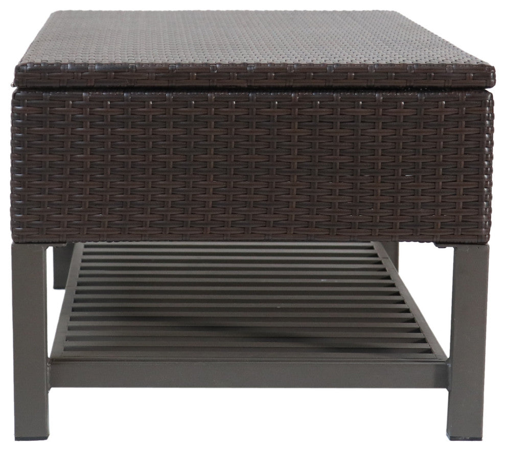 GDF Studio Martina Wicker and Iron Storage Bench With Rack, Multi Brown