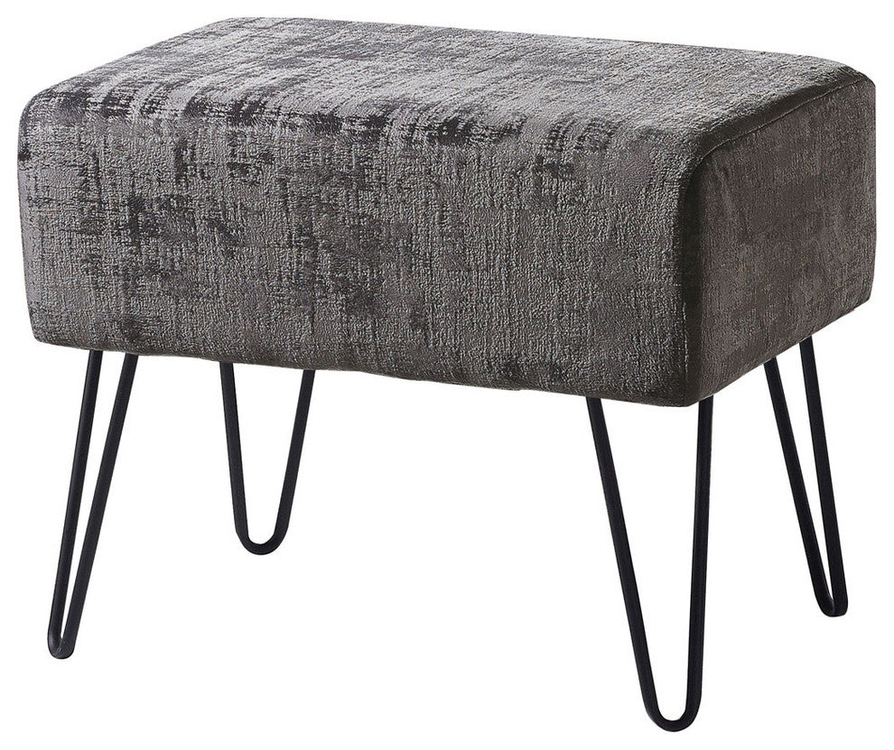 Textured Velvet Ottoman, Steeple Gray