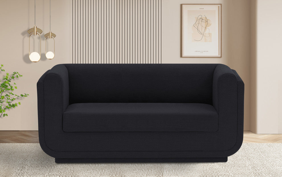 Kimora Linen Textured Fabric Upholstered Loveseat, Black