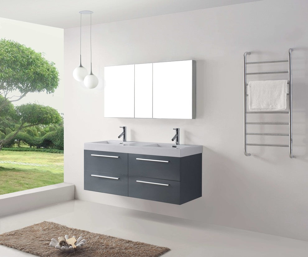 Finley 54" Double Bathroom Vanity, Base: Gray, Faucet: Polished Chrome