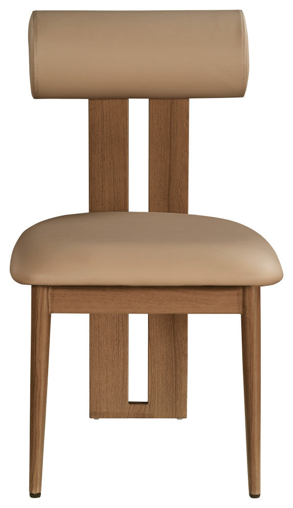 Dario Upholstered Dining Chair, Set of 2, Tan, Vegan Leather, Walnut Wood Look
