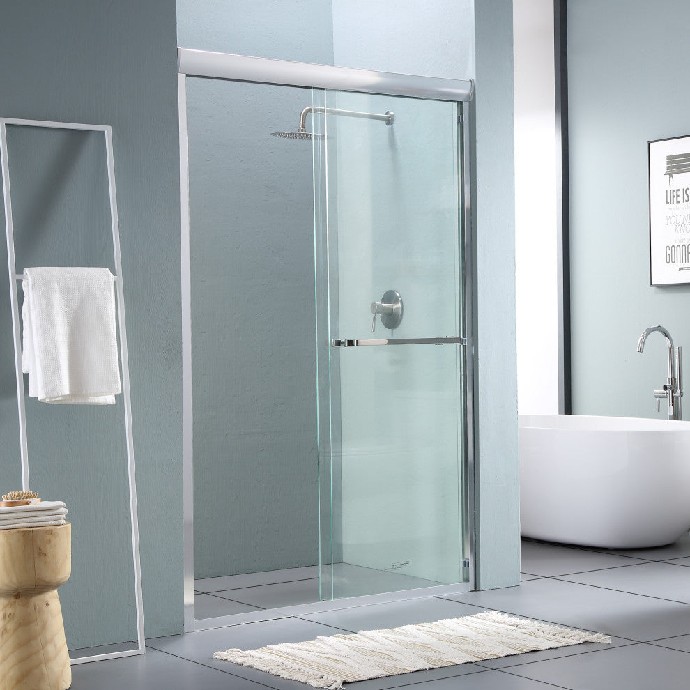 48" W x 76" H Double Sliding Semi-Frameless Shower Door