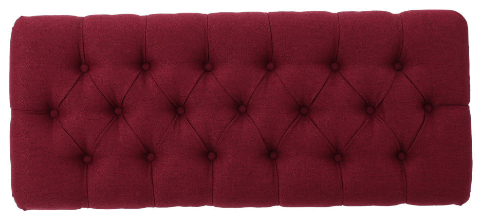GDF Studio Reddington Tufted Fabric Ottoman Bench, Deep Red