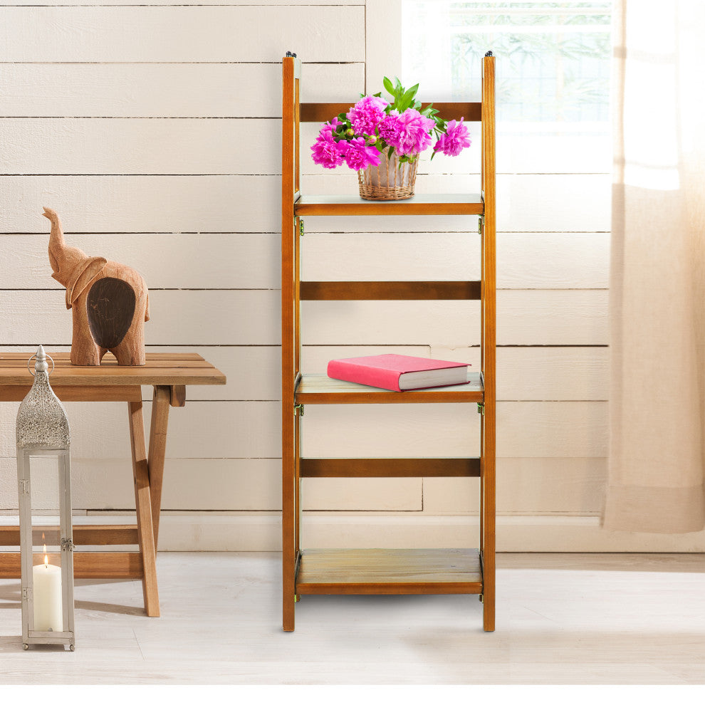 03-Shelf Folding Bookcase 14" Wide-Honey Oak