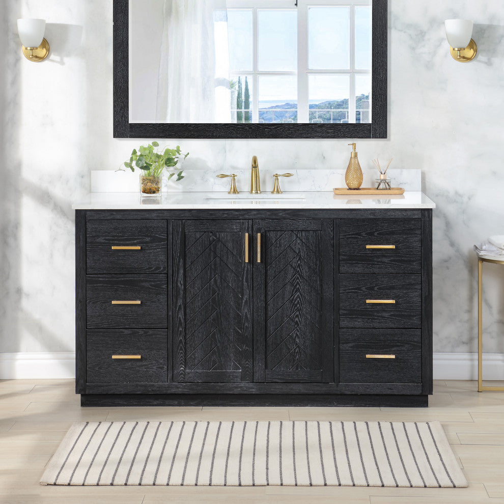 Altair Gazsi Black Oak Bathroom Vanity Set, 60s", Without Mirror