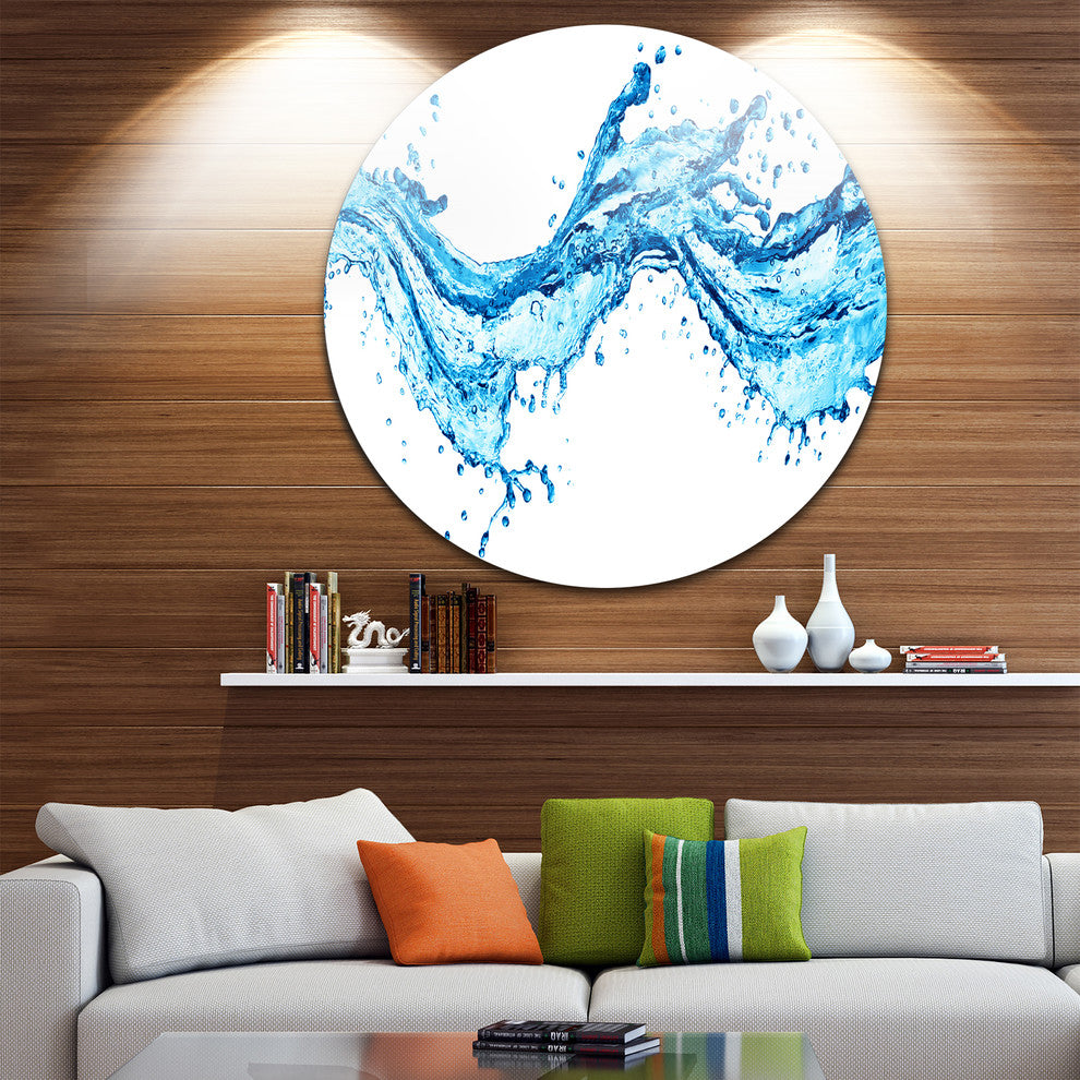 Blue Water Splashes, Abstract Digital Art Round Wall Art, 11"