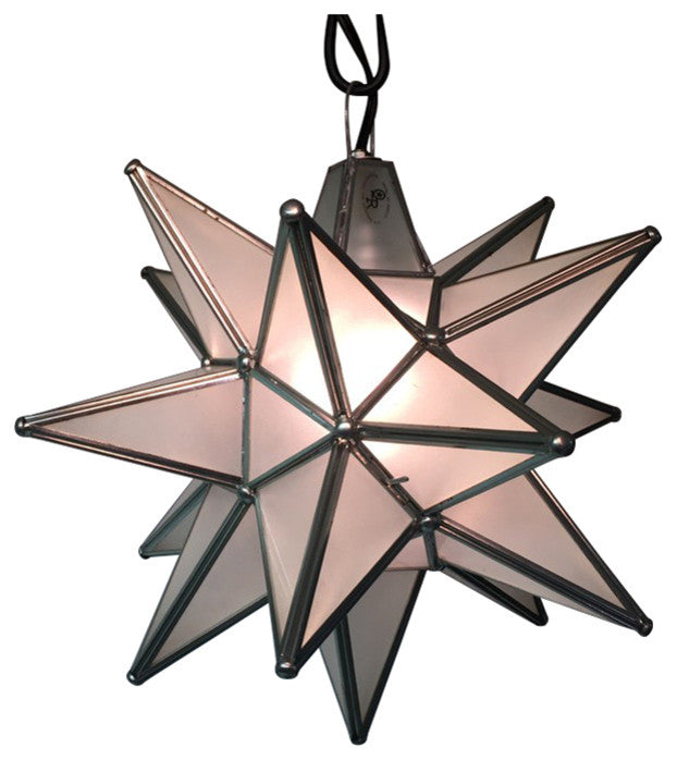 Moravian Star Light, Frosted Glass With Silver Trim, 10" Diameter, No Mount Kit