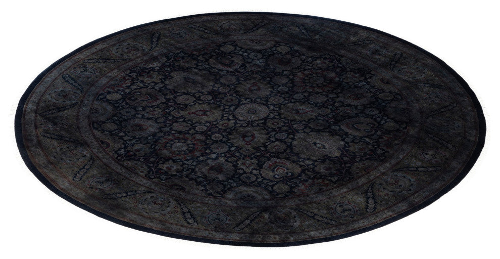 Overdyed One-of-a-Kind Hand-Knotted Area Rug Black, 9' 1" x 9' 1"