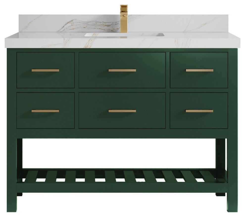 Parker 48 Single Sink Bath Vanity in Lafayette Green  2" Calacatta Sienna