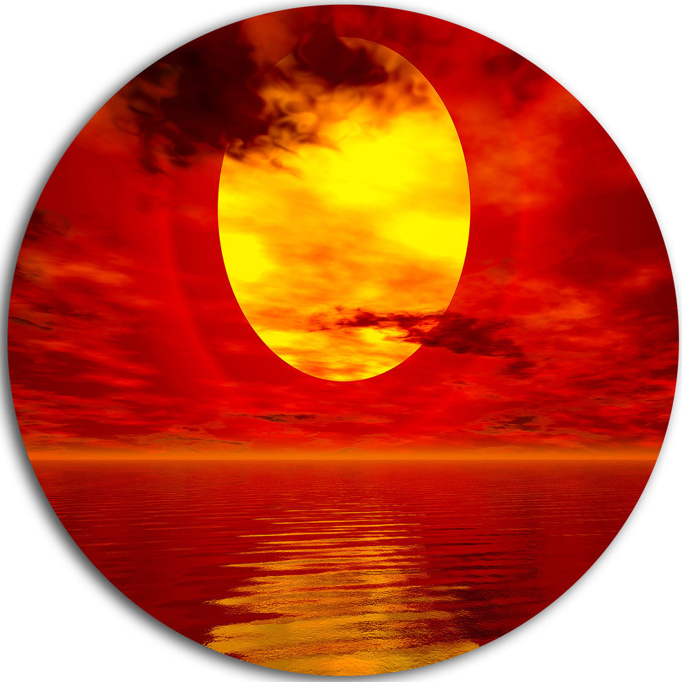 Golden Sun Sinking In Red Waters, Seashore Disc Metal Wall Art, 23"