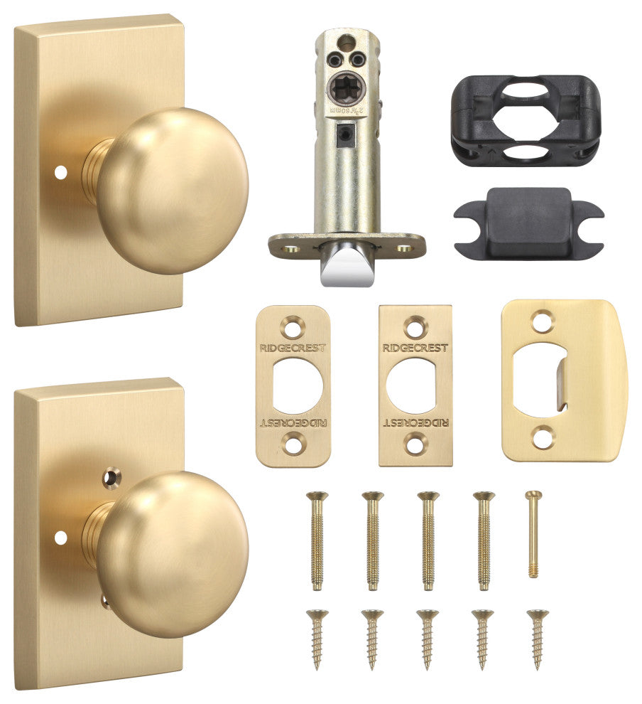 Ridgecrest Mountain Oakley Privacy Door Knob with Square Rosette, Satin Brass