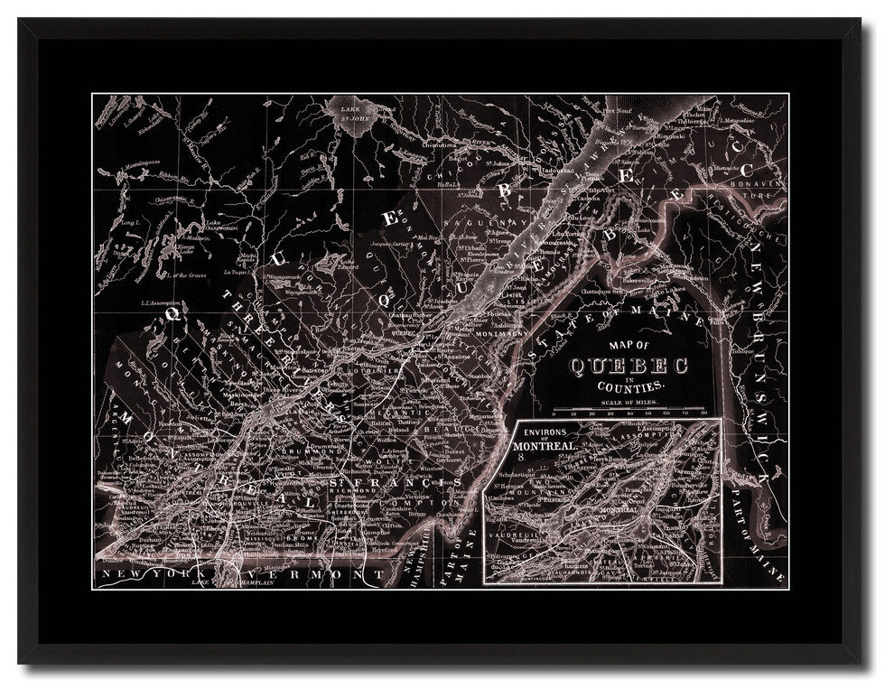Quebec Montreal Vintage Vivid Sepia Map Canvas, 28"x37"