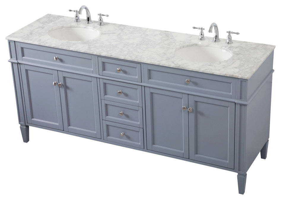 Home Living Vanity with Carrara White Marble Countertop, Gray, 72", Double Sink