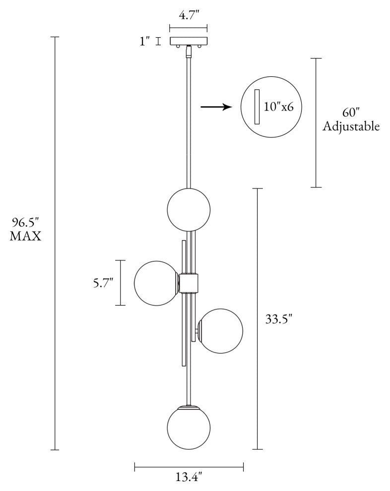 LNC Crithmum 4-Light 13" Modern Mercury Globe Glass Kitchen Island Light, Brass