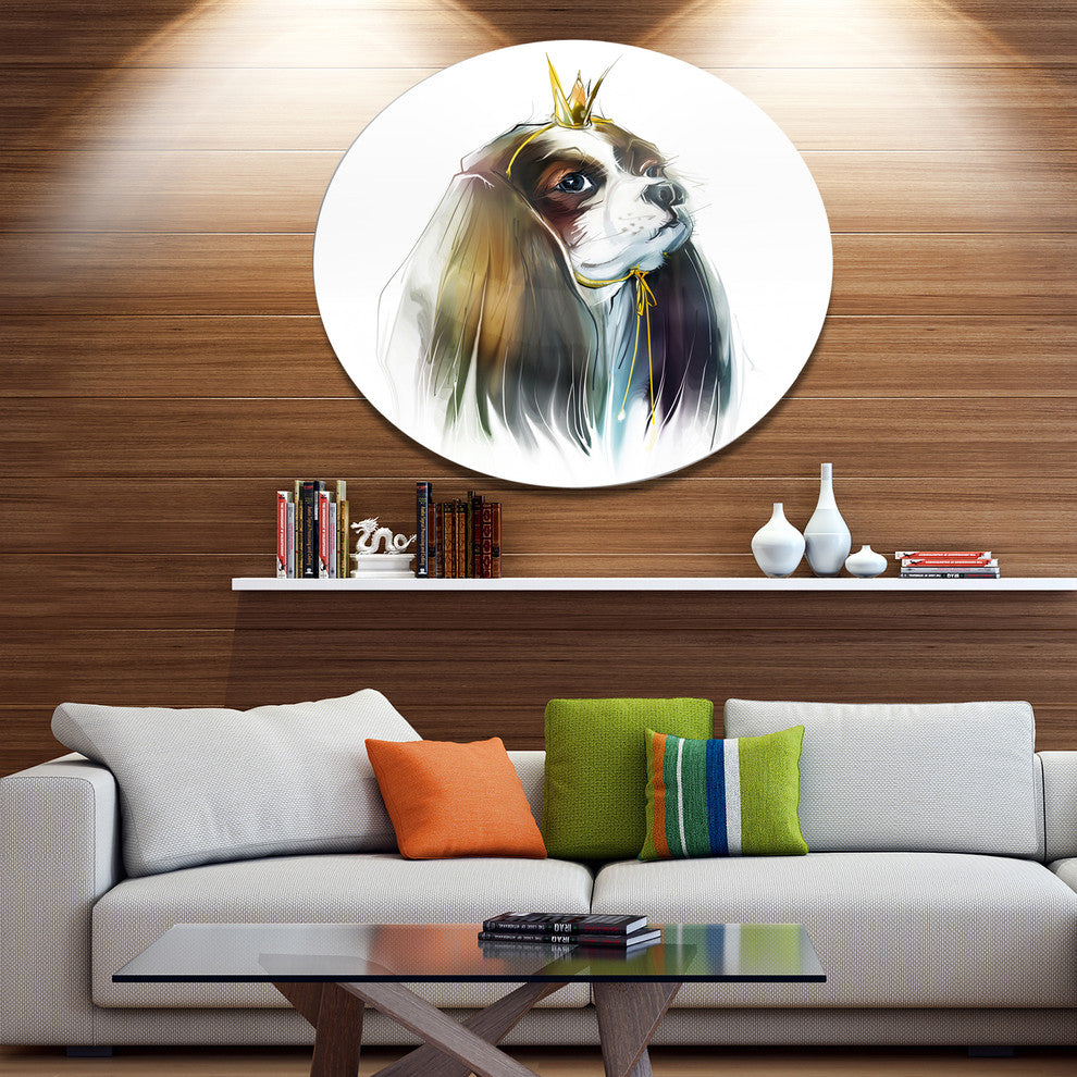 Cute Little Dog In Crown, Modern Animal Round Wall Art, 38"