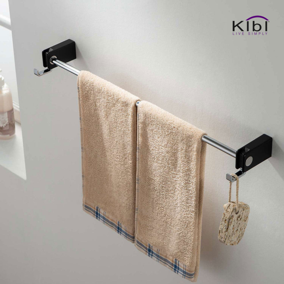Artis Bathroom Hardware Accessory Towel Bar With Hook, Chrome Black