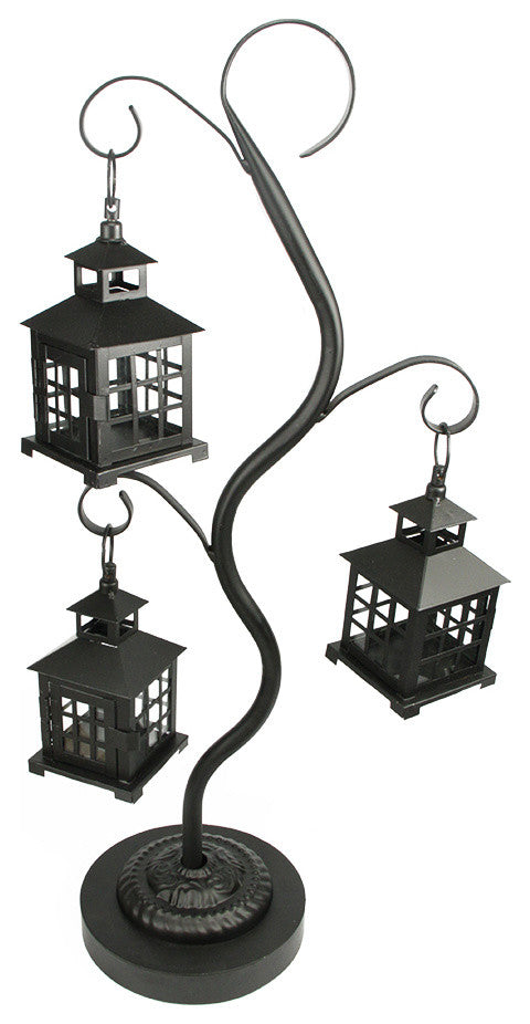 27.25" Black Mission Style Tea Light Candle Holder Tree With, Set of 3