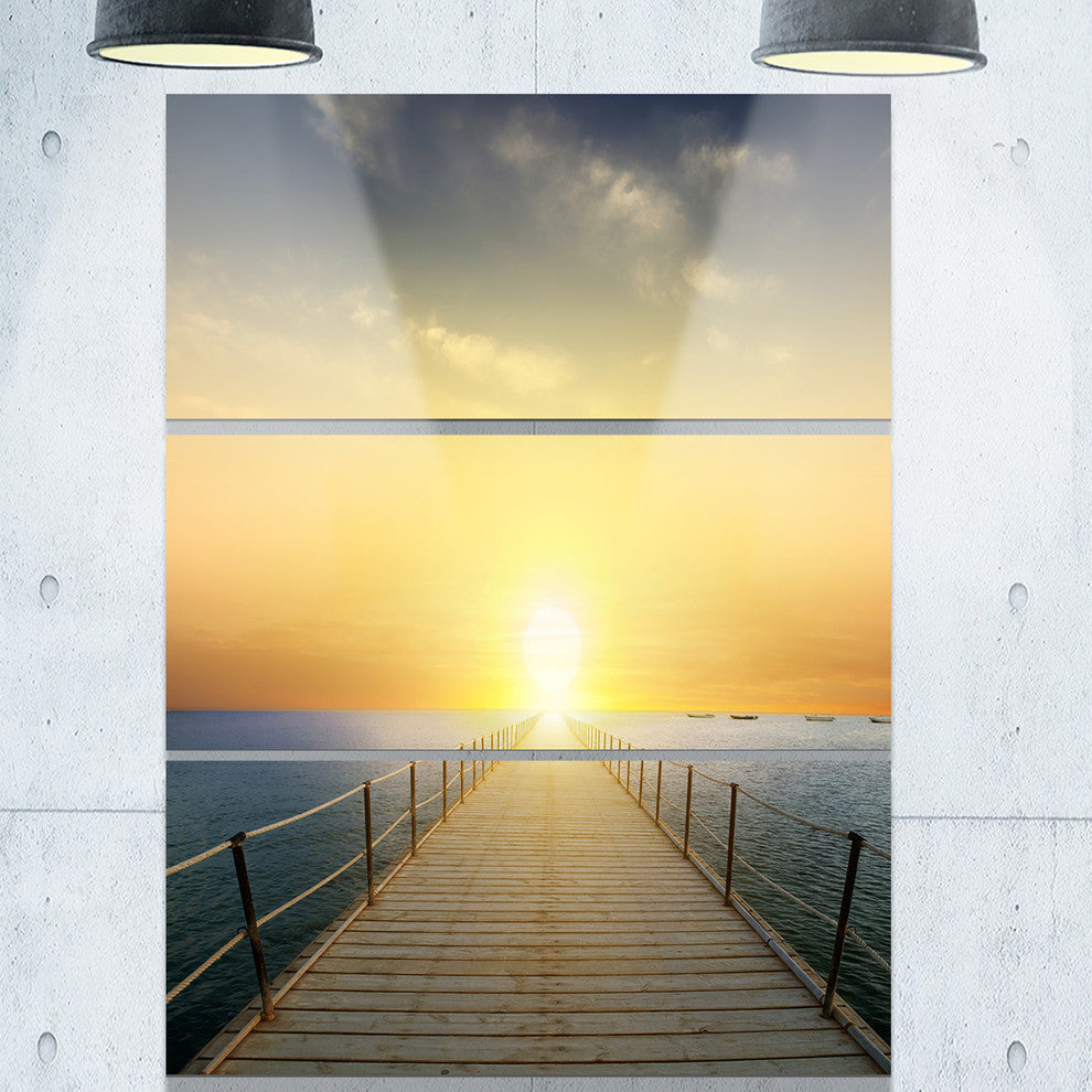 "Ocean Sunset With Pier" Photo Metal Wall Art, 3 Panels, 28"x36"