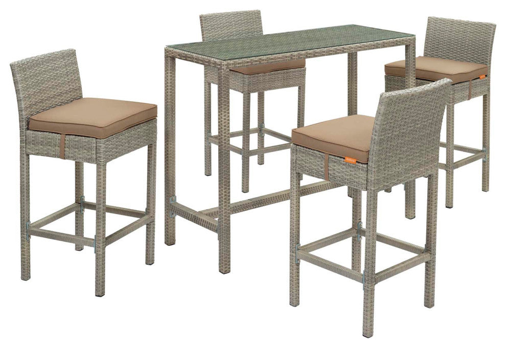 Conduit 5 Piece Outdoor Patio Wicker Rattan Set Light Gray Mocha