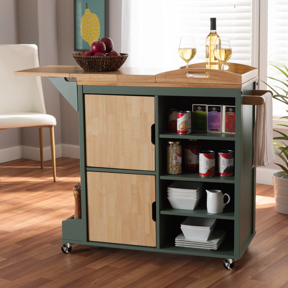 Niccolo Coastal Green Kitchen Cart