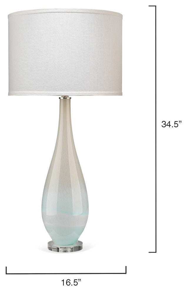 Dewdrop Table Lamp, Sky Blue Glass With Classic Drum, White Linen