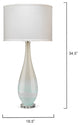 Dewdrop Table Lamp, Sky Blue Glass With Classic Drum, White Linen