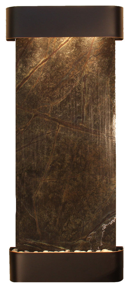 Inspiration Falls Water Fountain, Green Marble, Blackened Copper, Round