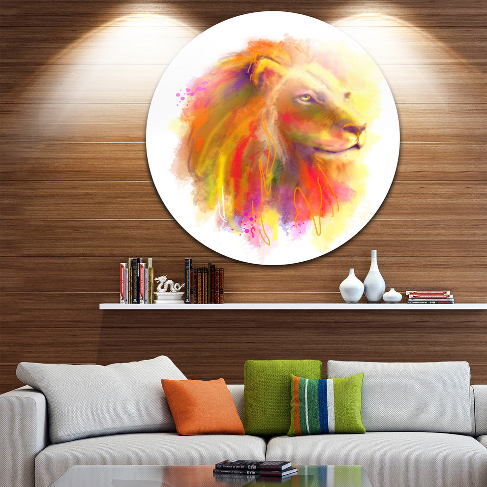 Lion With Colorful Mane, Animal Painting Round Wall Art, 23"
