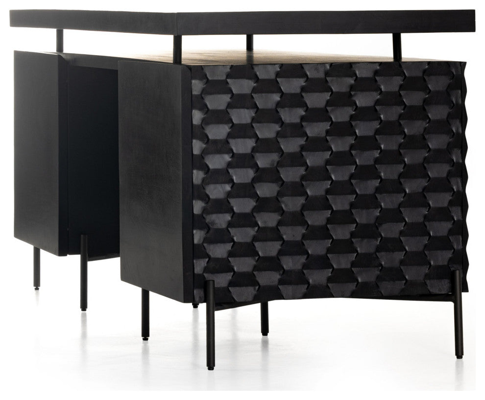 Raffael Desk Carved Black Wash, Black Wash, Gunmetal