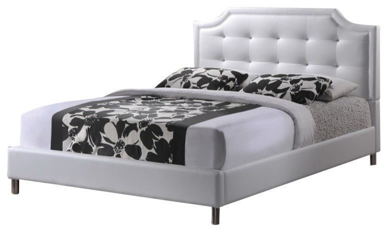 Carlotta White Modern Bed With Upholstered Headboard, Full Size