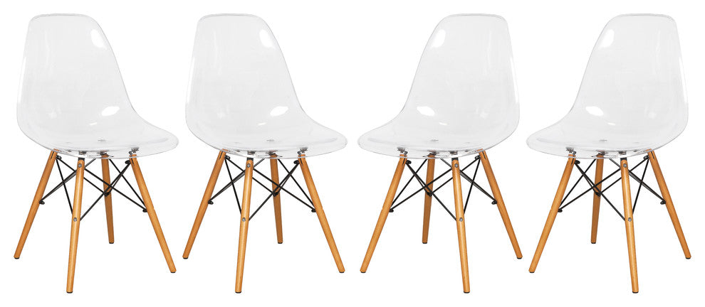 Dover Molded Dinin Side Chair, Wood Dowel Eiffel Base, Set of 4, Clear