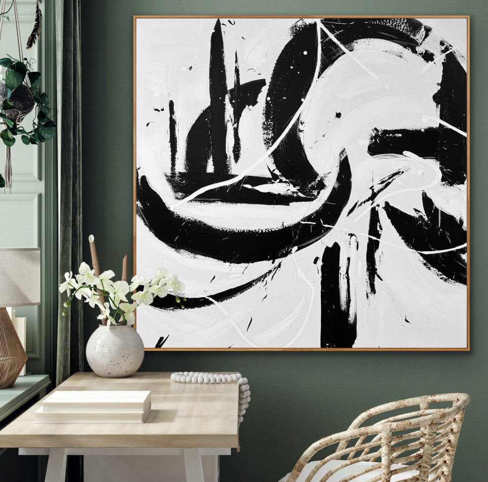 48x48" Black white Contemporary Art Large Modern Painting Minimal wall decor