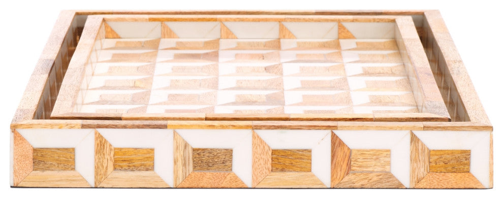 Safavieh Aria Tray, Set of 2, Antique Ivory/Natural Brown