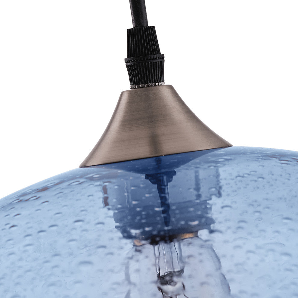 Modern 1-Light Blue Bubble Glass Design Brushed Nickel Pendant Light