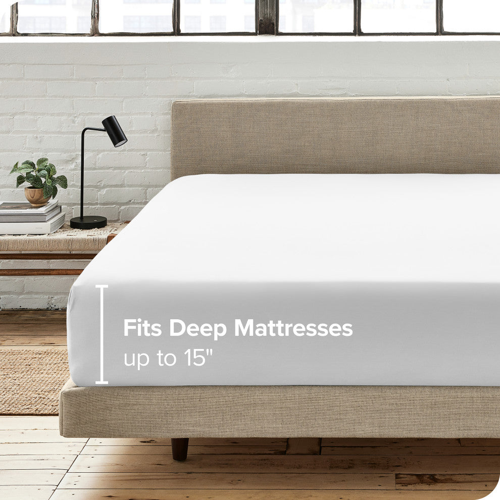 Bare Home Microfiber Fitted Sheet Deep Pocket, White, Queen