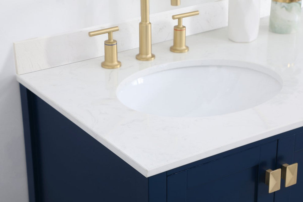 Iris 36" Single Bathroom Vanity, Blue With Backsplash