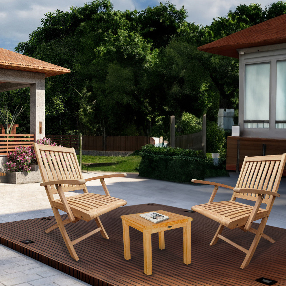 Seven Seas Teak Folding Outdoor Patio Arm Chair, Set of 2