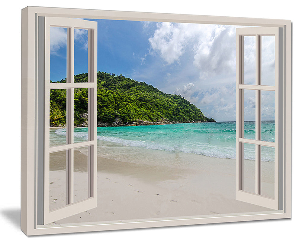 "Open Window To Calm Seashore" Seashore Canvas Art, 40"x30"