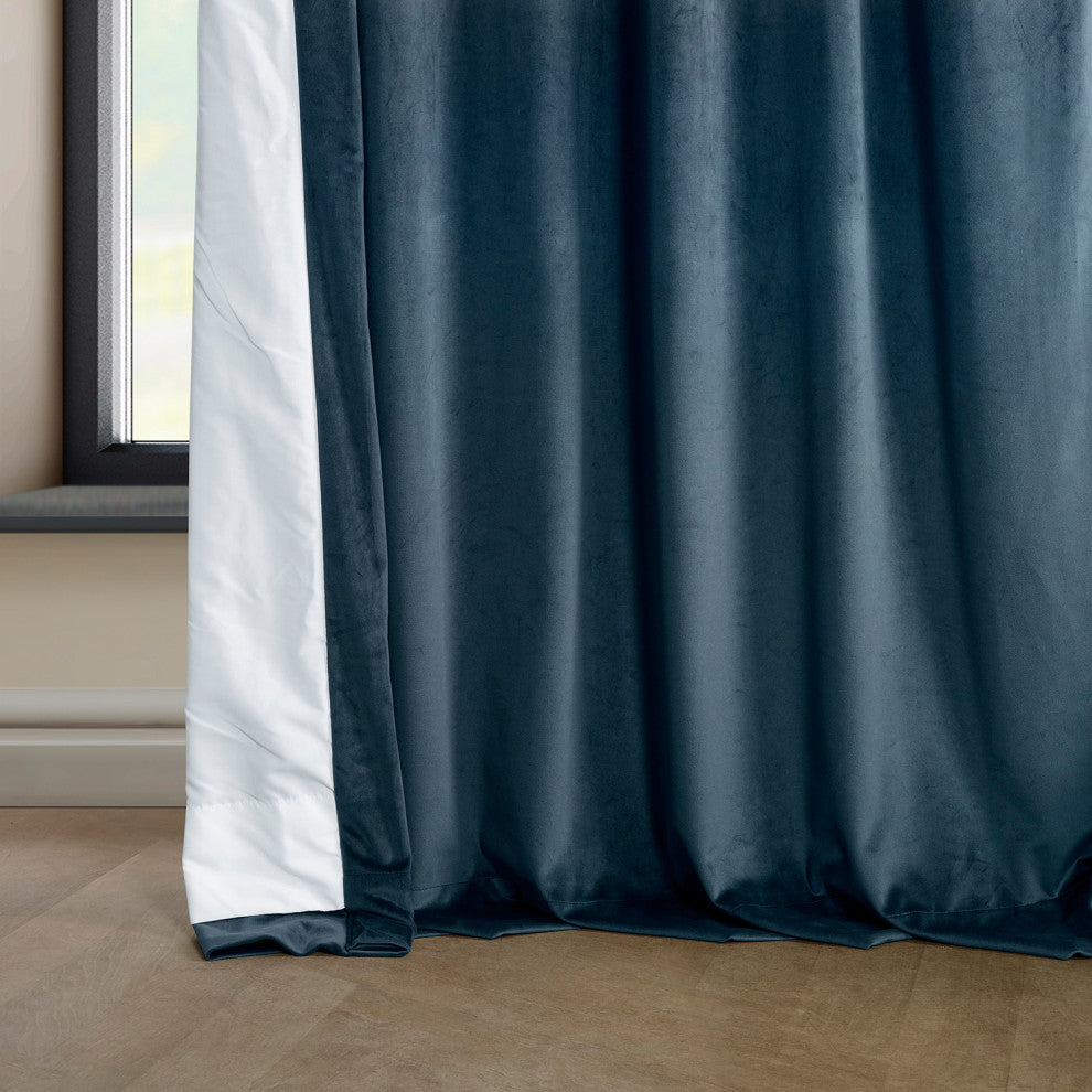 Heritage Plush Velvet Curtain Single Panel, Avalon Blue, 50"x108"