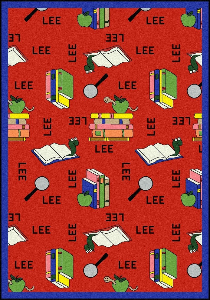 Kid Essentials Rug, Bookworm, Spanish, 5'4"x7'8", Red