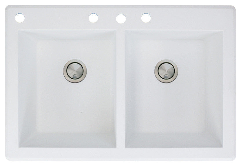 Radius 33" silQ Granite Drop-in Double Bowl Kitchen Sink with 4 Holes in White