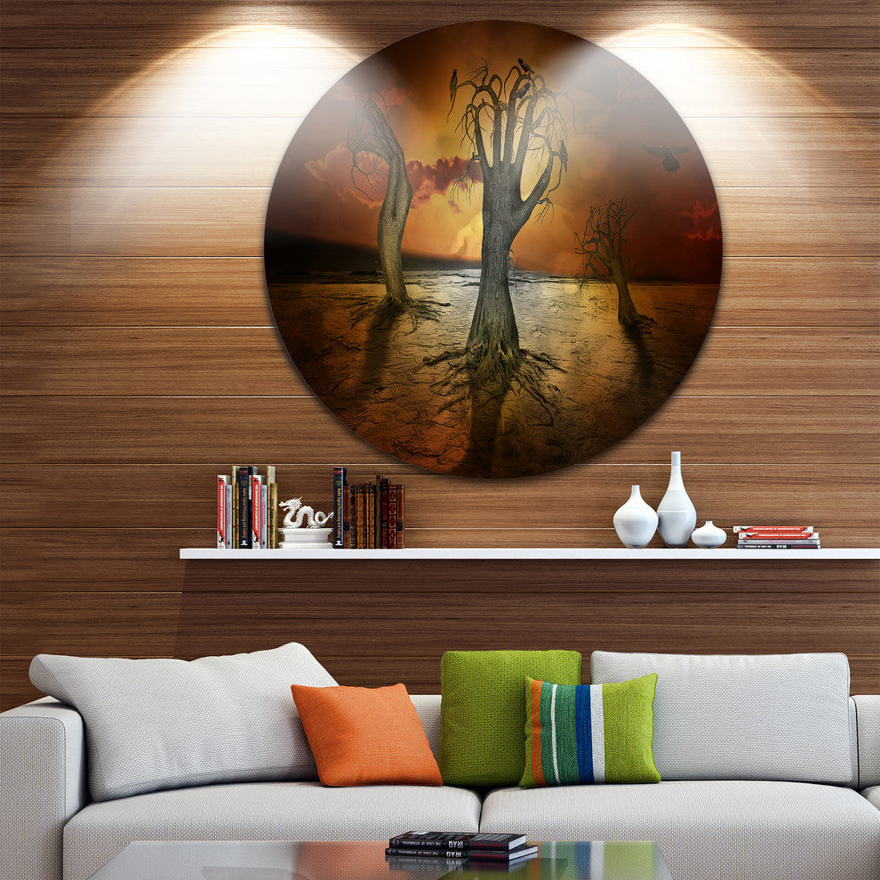 Storage Trees, Abstract Digital Art Round Metal Wall Art, 38"