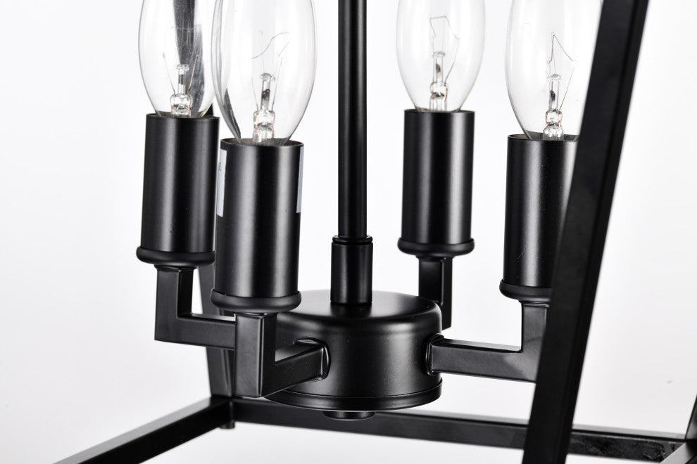 4-Light 12 in. Matte Black Cage Lantern Farmhouse Semi-flush Mount
