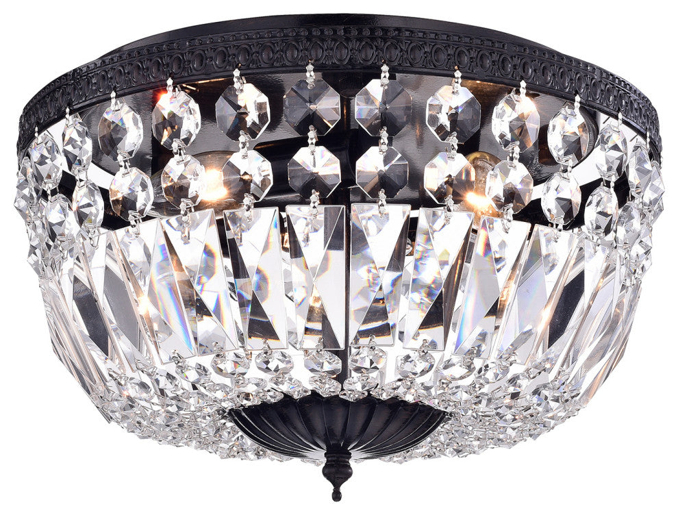 3-Light Bowl Style Crystal Basket Black Flush Mount Chandelier