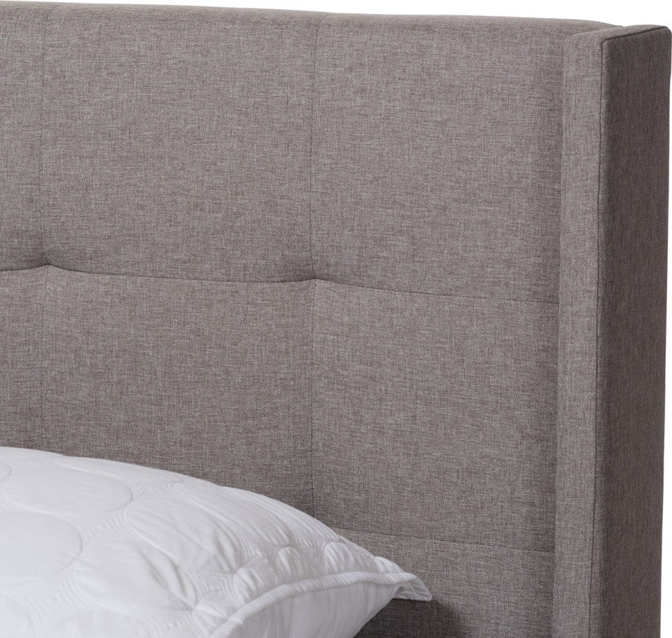 Modern Gray Fabric Upholstered Queen Size Bed