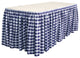 LA Linen Gingham Checkered Table Skirt, White and Navy, 168"x29"