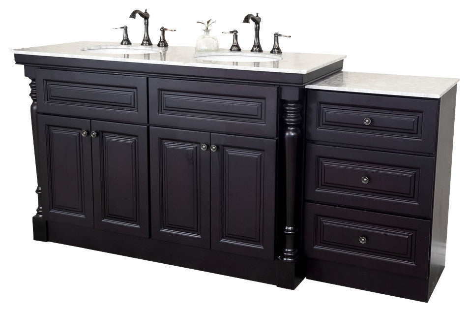 Parme 74" W Single Vanity, Dark Mahogany With Marble Vanity Top, White