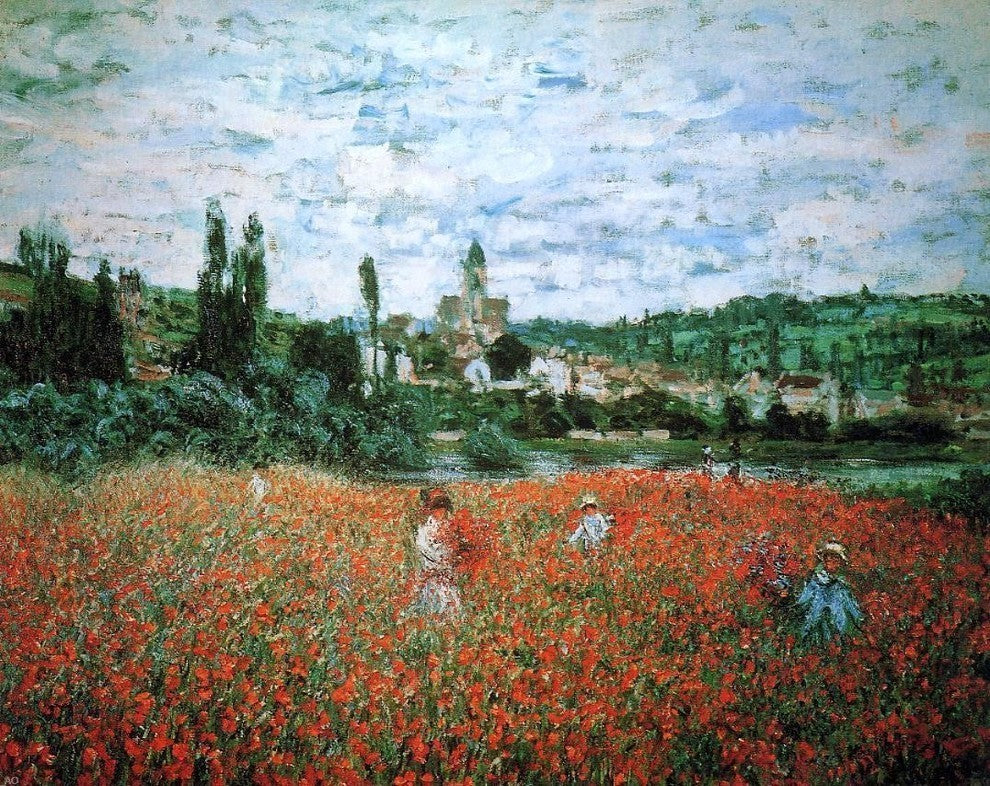 Claude Oscar Monet Poppy Field Near Vetheuil Premium Canvas Print
