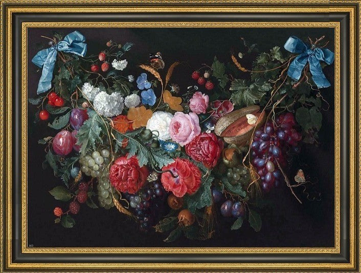 Jacob Van Walscapelle a Swag of Flowers Framed Premium Canvas Print, 16"x24"